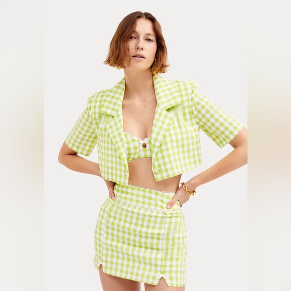 For Love and Lemons Maureen Blazer. Green m/ white gingham. Size Small. - Picture 1 of 8